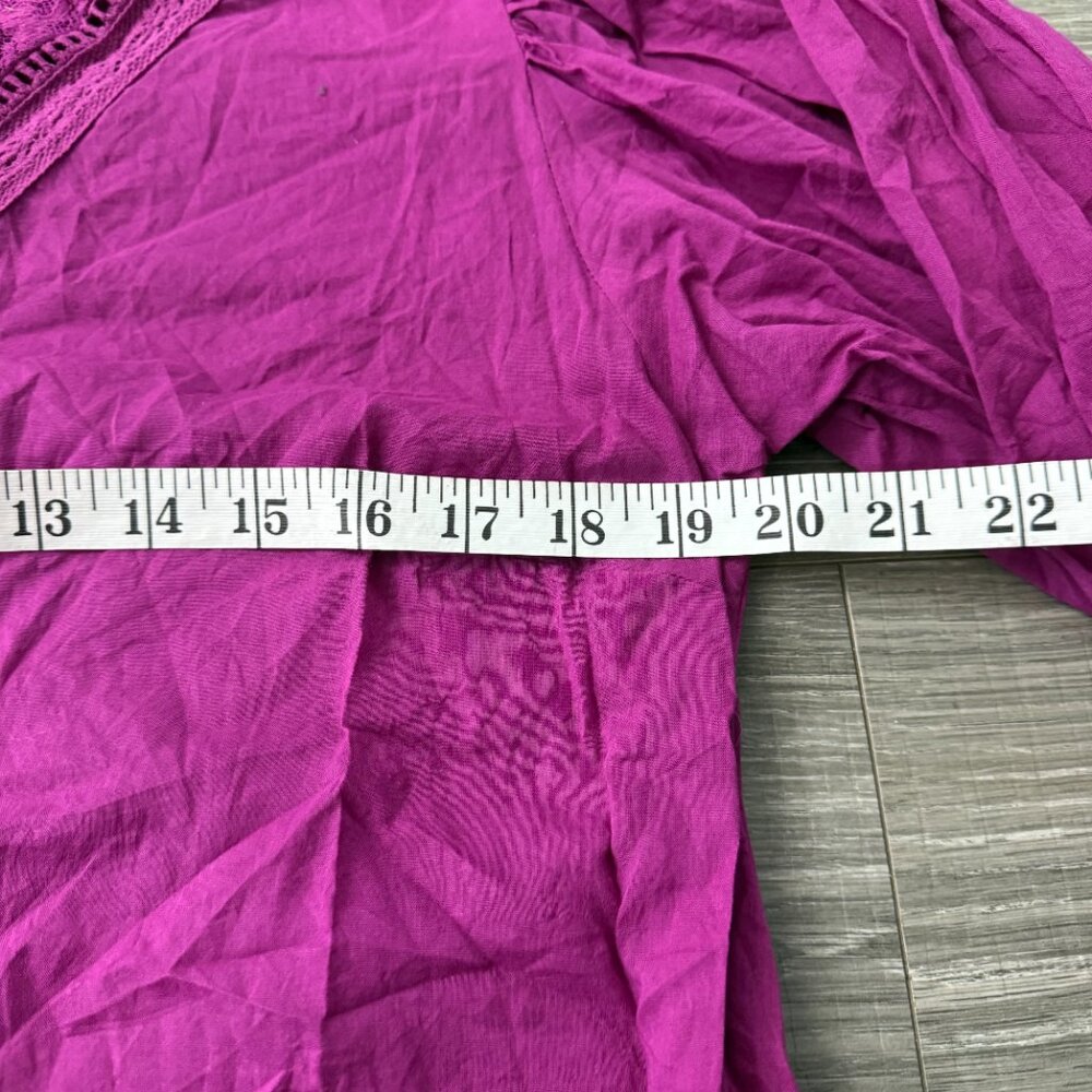 Farm Rio Anthropologie Kelsie Purple Cotton Lace Puff Sleeve Top Sz Large Blouse - Picture 8 of 10